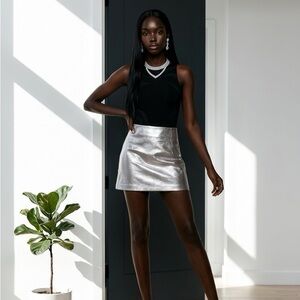 Bebe Silver Metallic Mini Skirt
